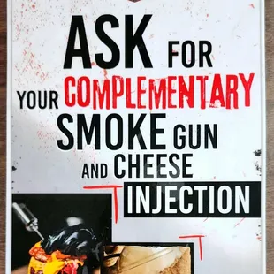 Complimentary smoke and cheese injection (questionable)