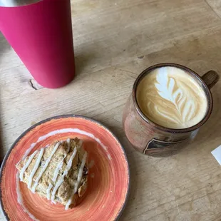 Raspberry scone and latte