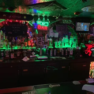 a bar with neon lights