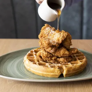 Chicken & Waffles with thyme scented syrup
