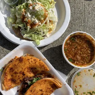 Quesabirria ($4 each) and tostada ($4 each)