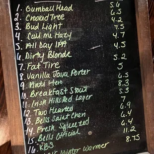 a menu on a chalkboard