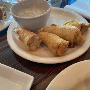 Breakfast eggs rolls with gravy