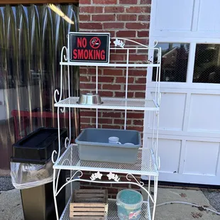 Outdoor trash, food bin, doggy bowls &amp; biscuits