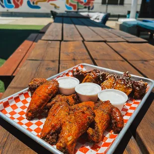 Wings- Buffalo + Honey Chili!