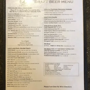 Firehouse craft beers, several brewed on site plus other local favorites