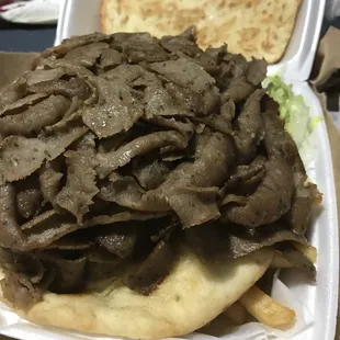 Gyro Plate! (Comes with fries, lettuce, onion, tomato, 2 pieces of bread and sauce)