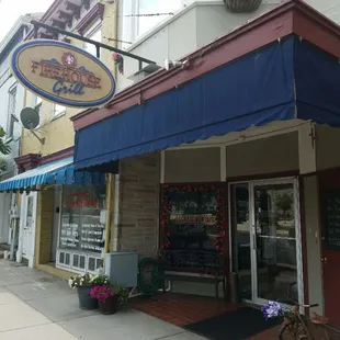 Out front of the restaurant