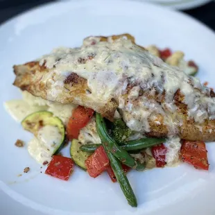 Hook &amp; Line Pan Seared Blackened Pacific Red Snapper ($28.25 - mixed vegetables, mash potatoes, lemon butter sauce)