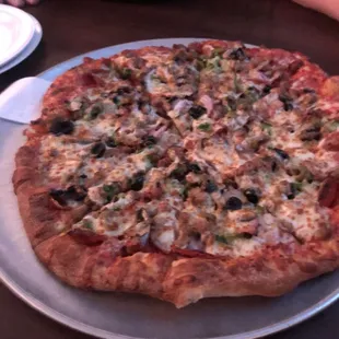 Large supreme pizza.