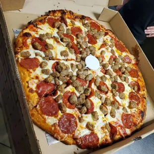 Pepperoni and sausage pizza
