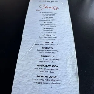 Shots menu