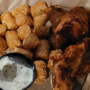 Cod and walleye with tots.