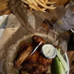Wings and basket of fries