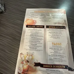 Back of the menu