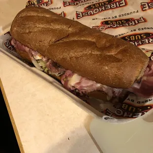 a sub sandwich on a tray