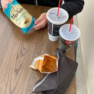 Outdoor seating. Snacking before sandwiches