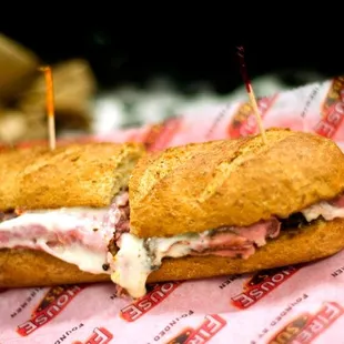 a close up of a sub sandwich