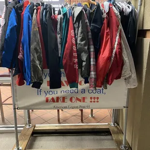 Soooo cool! Know any kids that need a coat? Come by here and they can pick one for free!