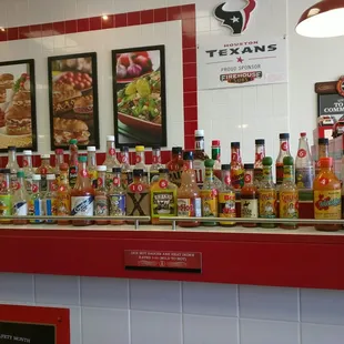 A lot of hot sauces.