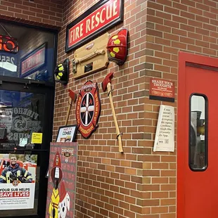 a fire station with a fire hydrant