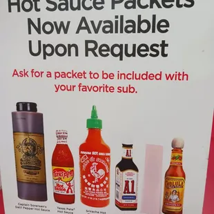 hot sauce packets now available upon request