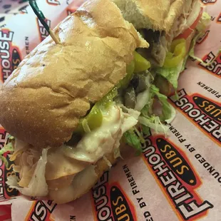 Engineer sub: Smoked turkey breast, melted Swiss, and sautéed mushrooms, served fully involved!