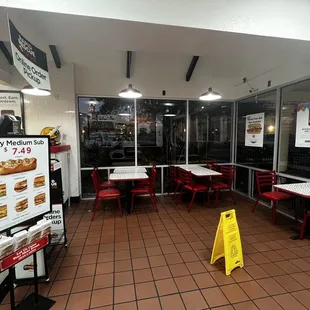 Indoor seating in front of restaurant