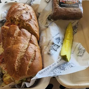 Fully involved Italian Sub, pickle, brownie