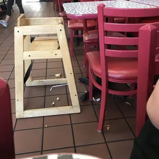a child&apos;s high chair in a restaurant