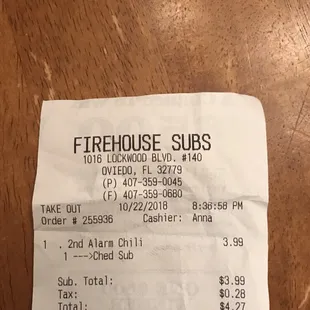 a receipt on a table