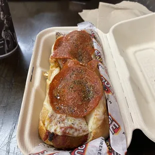 Pepperoni Pizza Meatball Sub with a drink on the side,was extremely delicious,sad that it&apos;s only limited time only tho.