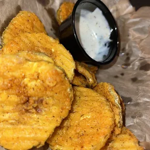 Pickle chips and Parmesan peppercorn dip!