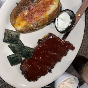Ribs and loaded potato and coleslaw!