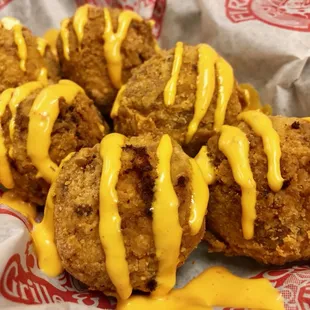 Oversized bacon cheddar tots
