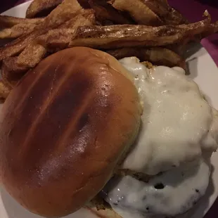 Chesapeake Burger Topped with a crab cake, Old Bay &amp; provolone cheese