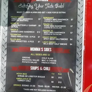 menu and prices