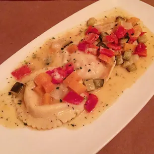 Beet ravioli. Huge portion and delicious.