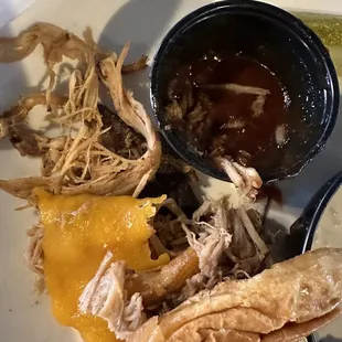 pulled pork, cheese, and pickle