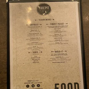 Vegan Menu