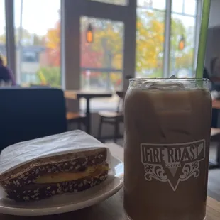 Iced Caramel Latte &amp; Vegetarian Breakfast Sandwich