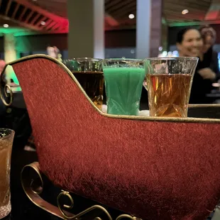 a sleigh filled with drinks
