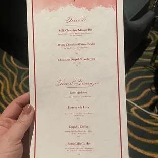 Bar Cupid dessert menu