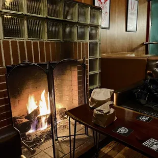 Cozy fireplace on a cold SF night.