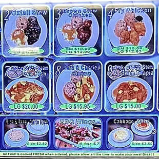 Menu with prices as of 2/1/2022