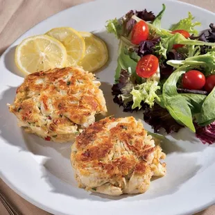 crab cakes and a salad