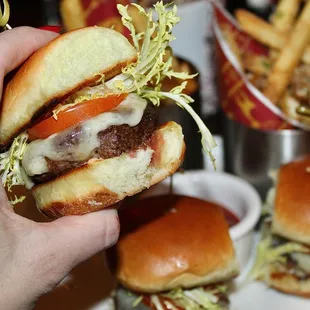 The Duo of French Fries &amp; Angus Beef Sliders were made with parmesan truffle and rosemary garlic fries, aged cheddar, bacon &amp; onion jam