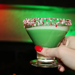The Angry Elf Peppermint Martini was made with Cruzan, heavy cream, Crème de Menthe, egg, brown sugar simple &amp; cacao bitters.