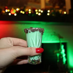 The Santa&apos;s Sleigh Shots were made with peppermint paddy.