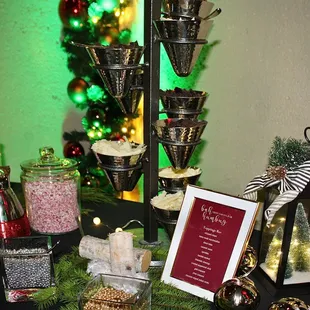 The &quot;Bah Humbug Hot Cocoa&quot; bar featured boozy holiday delights and more toppings &amp; trimmings than one could imagine.